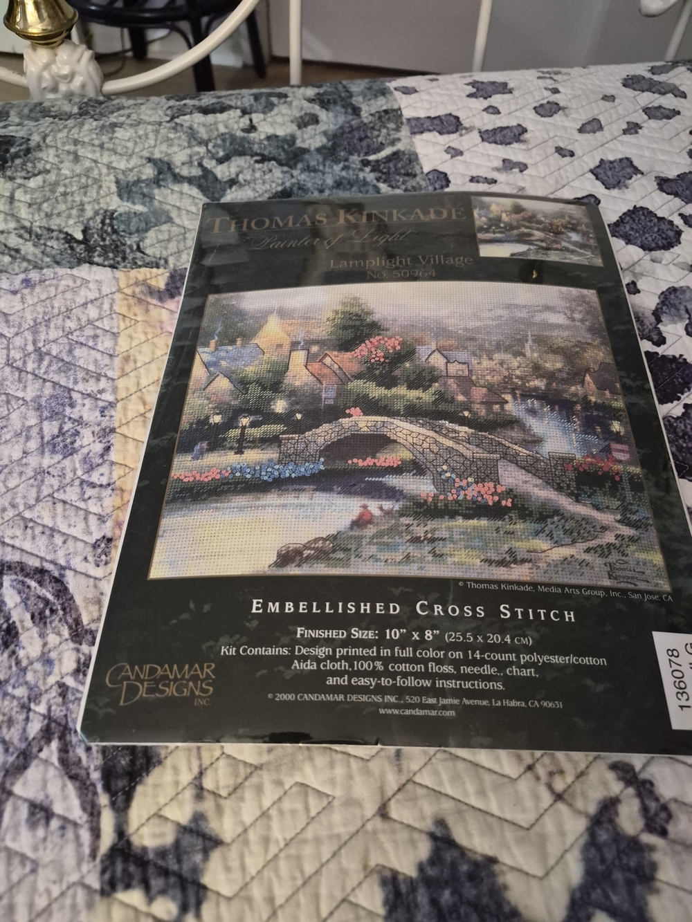 Thomas Kinkade Lamplight  Village Bridge  Cross Stitch Kit